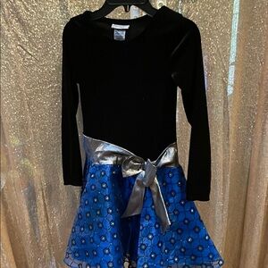 Bonnie Jean Black and Blue Dress with Silver Bow